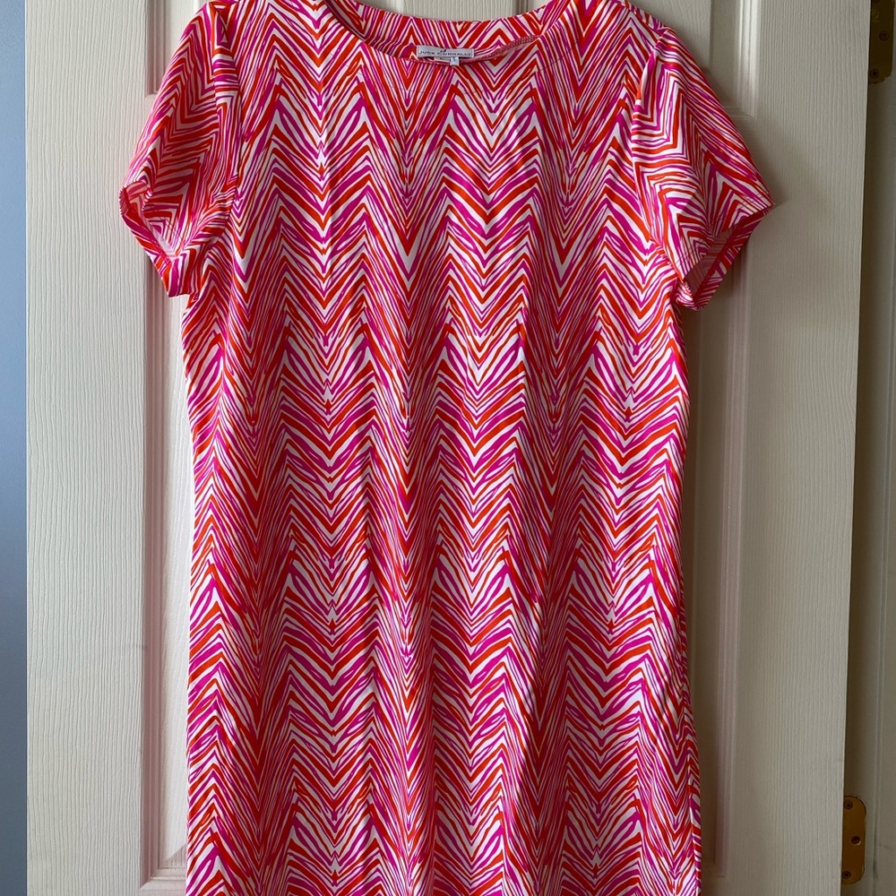 Jude Connally Pink and White Chevron Midi Dress